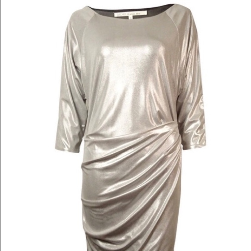 Silver ruched Rachel Roy dress.